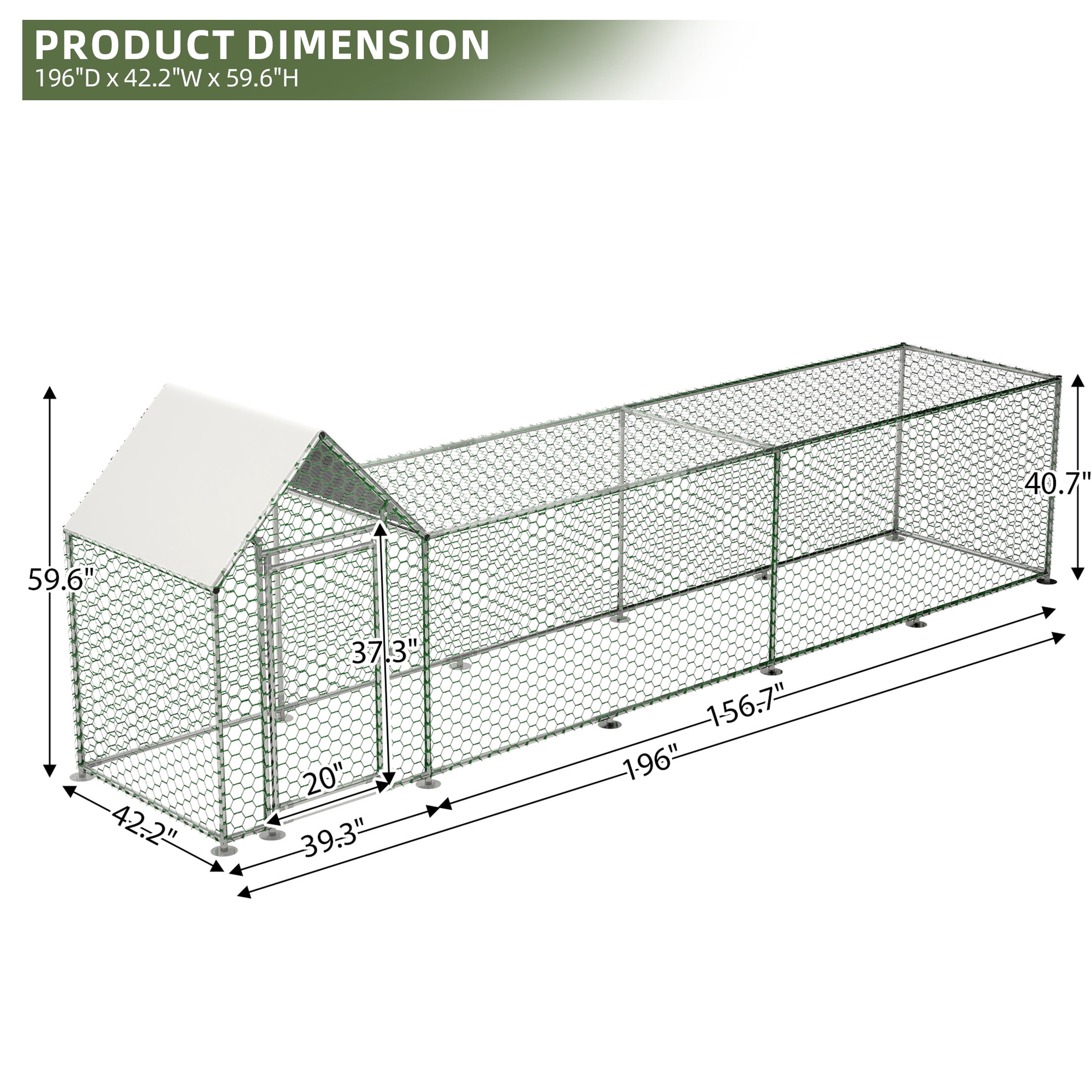 Aukfa 16x3FT Metal Chicken Coop with Run, Outdoor Backyard Hen House Poultry Habitat Cage w/Cover