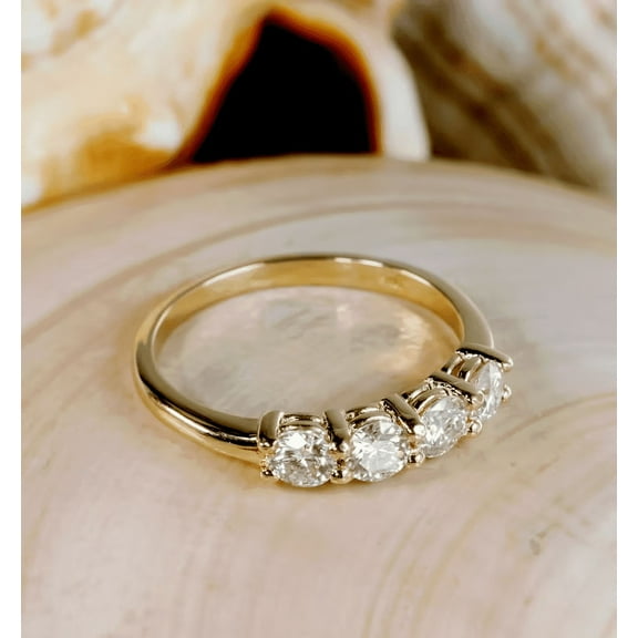 Forever Jewels 2Ct Round Cut Moissanite Women Half Eternity Wedding Band Ring 14K Yellow Gold Plated