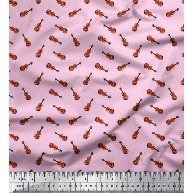 Soimoi Cotton Cambric Fabric Guitar Musical Instrument Print Fabric by The Yard 42 Inch Wide