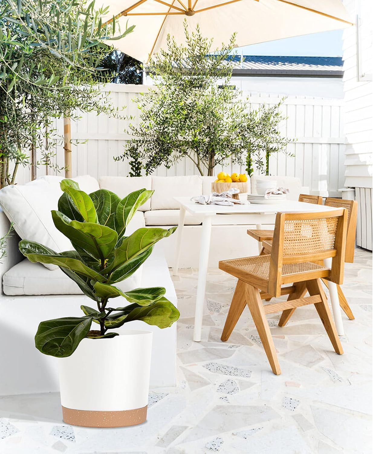 Plant Pots for Indoor Plants, 2 Pack 12 Inch Pots for Plants, Lightweight Large White Planters for Indoor Plants Outdoor Plants, Big Plastic Plant Pot Flower Pot with Drainage (12” White)