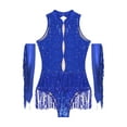 thumbnail image 3 of Riismen Ensemble de Costume de Danse Jazz pour Femmes Justaucorps à Paillettes avec Gants Salsa Rumba Robe de Danse de Salon Tenue de Danse Bleu Royal TTG, 3 of 7