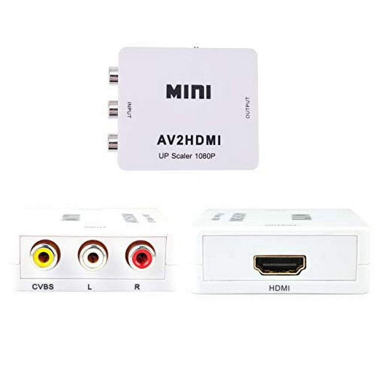BRB Product _ RCA to HDMI Converter Mini AV 1080p RCA Composite CVBS AV to  HDMI Video Audio Converter,Analog Digital Converter +3FT(1m) HDMI Cable  (White) 