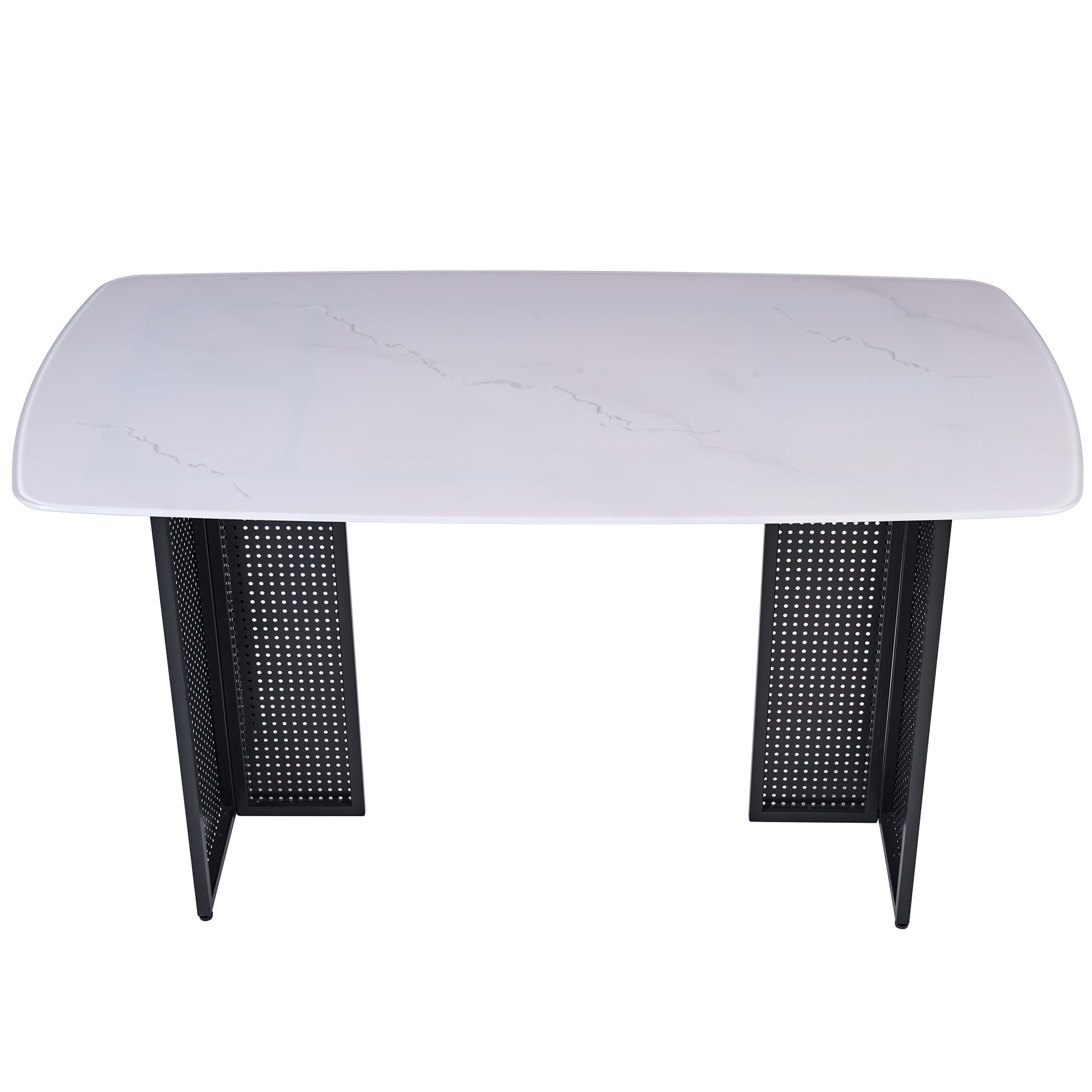 Euroco 51.2inch Glass Dining Table for 6,Rectangular Kitchen Table with Marble-Patterned Design and Metal Legs for Kitchen Living Room,White