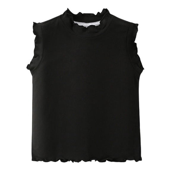 Jamsmile Toddlers Girls T-Shirts Knit Trim Sleeveless Tops Lightweight Summer Vests Edge Solid Color Knit Children Girls Tees