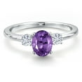 thumbnail image 3 of Gem Stone King 14K White Gold Purple Amethyst and White Moissanite Engagement Ring for Women | 0.95 Cttw | Oval 7X5MM | Gemstone February Birthstone | Size 6, 3 of 6