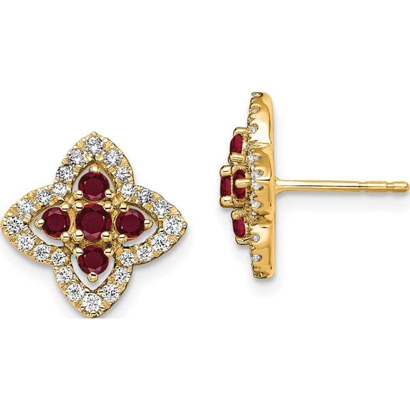 14K Yellow Gold Lab Grown Diamond & Created Ruby Earrings (12.5 X 12.5) Made In India em7511-cru-035-ylg
