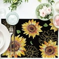 thumbnail image 3 of Spring Summer Sunflower Placemats Set of 4, Floral Flower Leaves Fall Autumn Black Dining Table Place Mats, Seasonal Kitchen Decor Home Decoration 12 x 18 Inch, 3 of 5