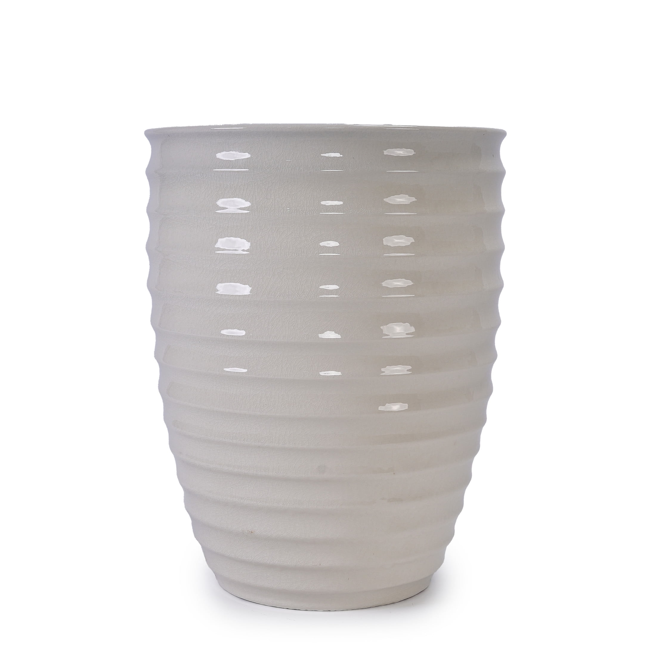 Noble House Alaric 21" Ceramic Flowerpot, Glossy Planter with Drainage Hole for Indoor Outdoor Use, Milk White