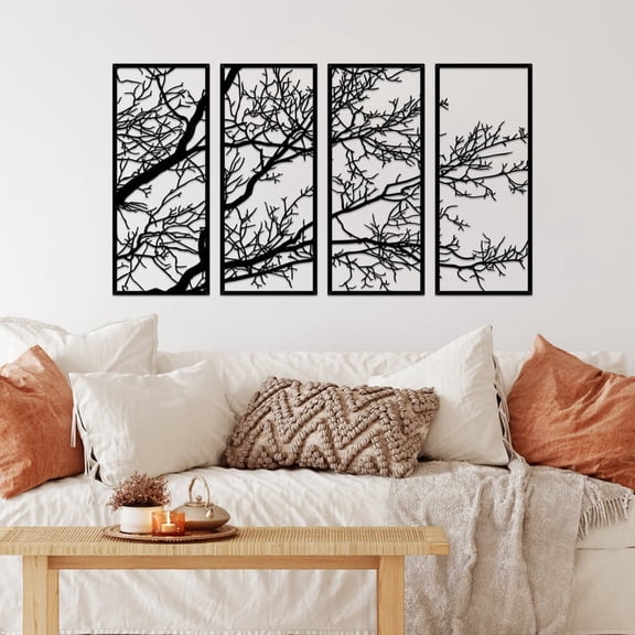 ESTART 4PCS Tree of Life Metal Wall Decor Black Branch Wall Art for Home Garden Office Living Room Indoor Outdoor (Small)