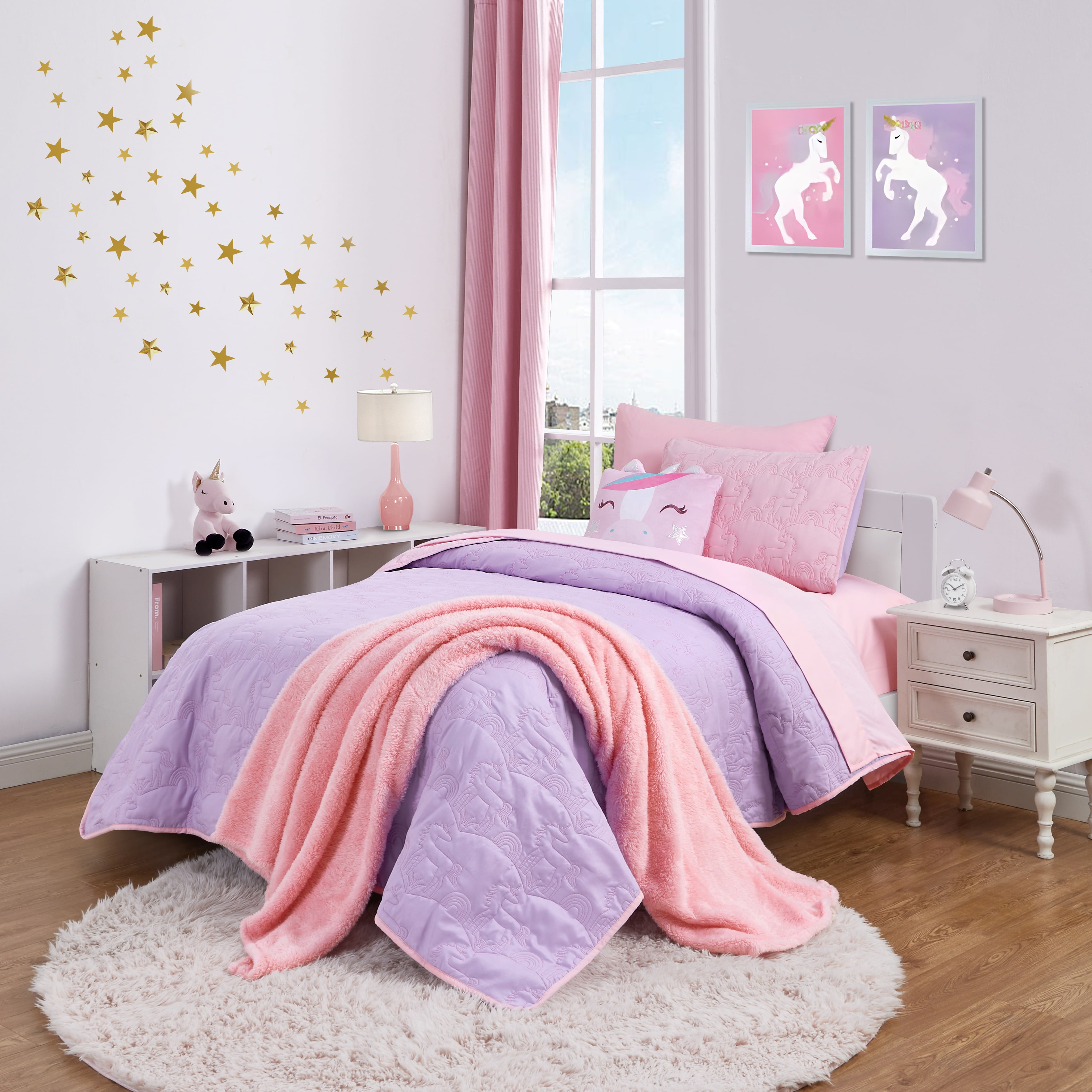 Your Zone Quilt Set with Sheets Animals & Insects Unicorn Purple Polyester Basic Weave, Twin - Reversible