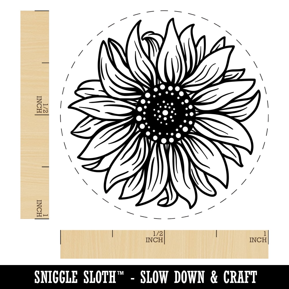 Fancy Blooming Sunflower Flower Self-Inking Rubber Stamp Ink Stamper - Blue Ink - Medium 1 Inch