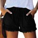 thumbnail image 1 of Pantalones Cortos Vaqueros Elásticos de Cintura Media para Mujer, de Verano, Informales, con Bolsillos. Negro S, 1 of 7