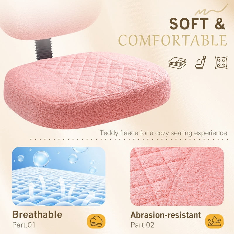 Homall Ergonomic Cross Legged Chair,360°Swivel Wheels, Height Adjustable Ergonomic Kneeling Desk Chairs for ADHD,Meditation ,Yoga and Home Office with Strong Lumbar Support,Teddy Fabric,Pink