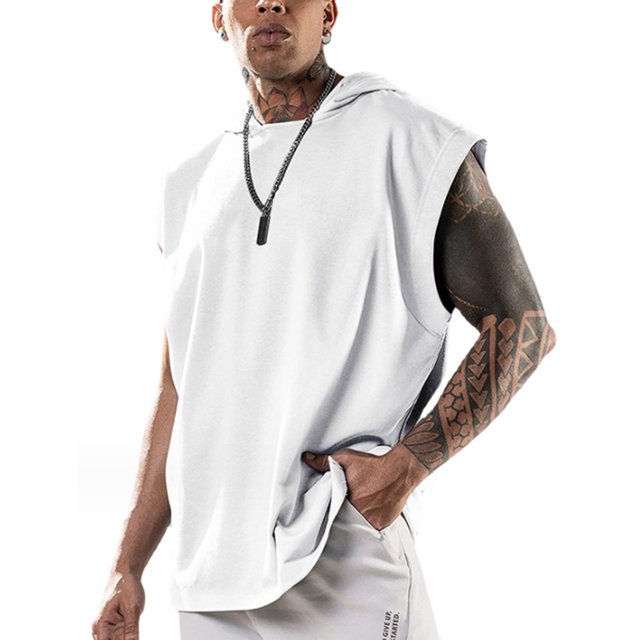 Camisetas sin mangas con capucha para entrenamiento para hombre, camisetas musculosas para culturismo, camisetas sin mangas para gimnasio, Blanco
