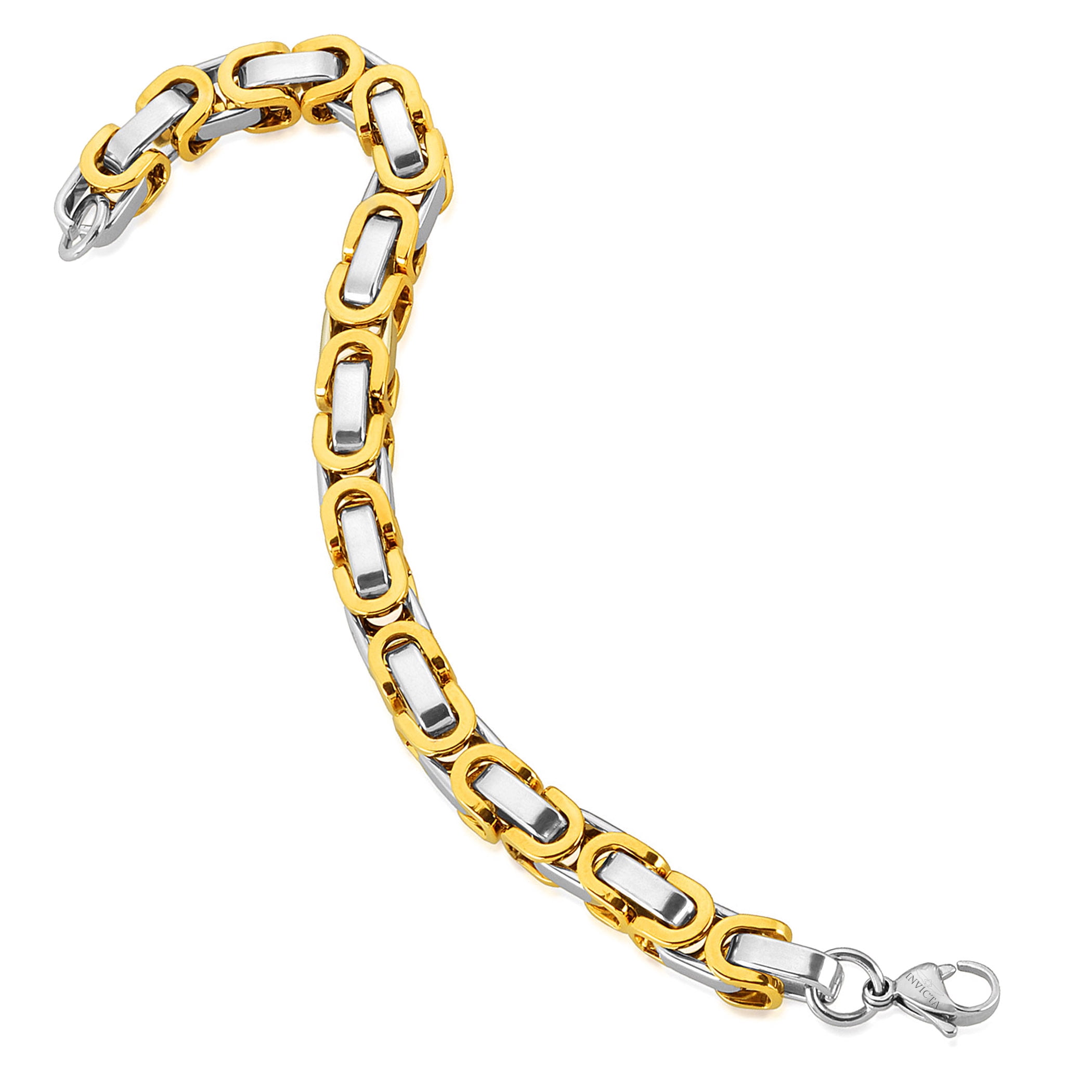 Invicta Jewelry Men's Byzantine Chain Gold Plated Two Tone Bracelet (8mm) - 8.75"