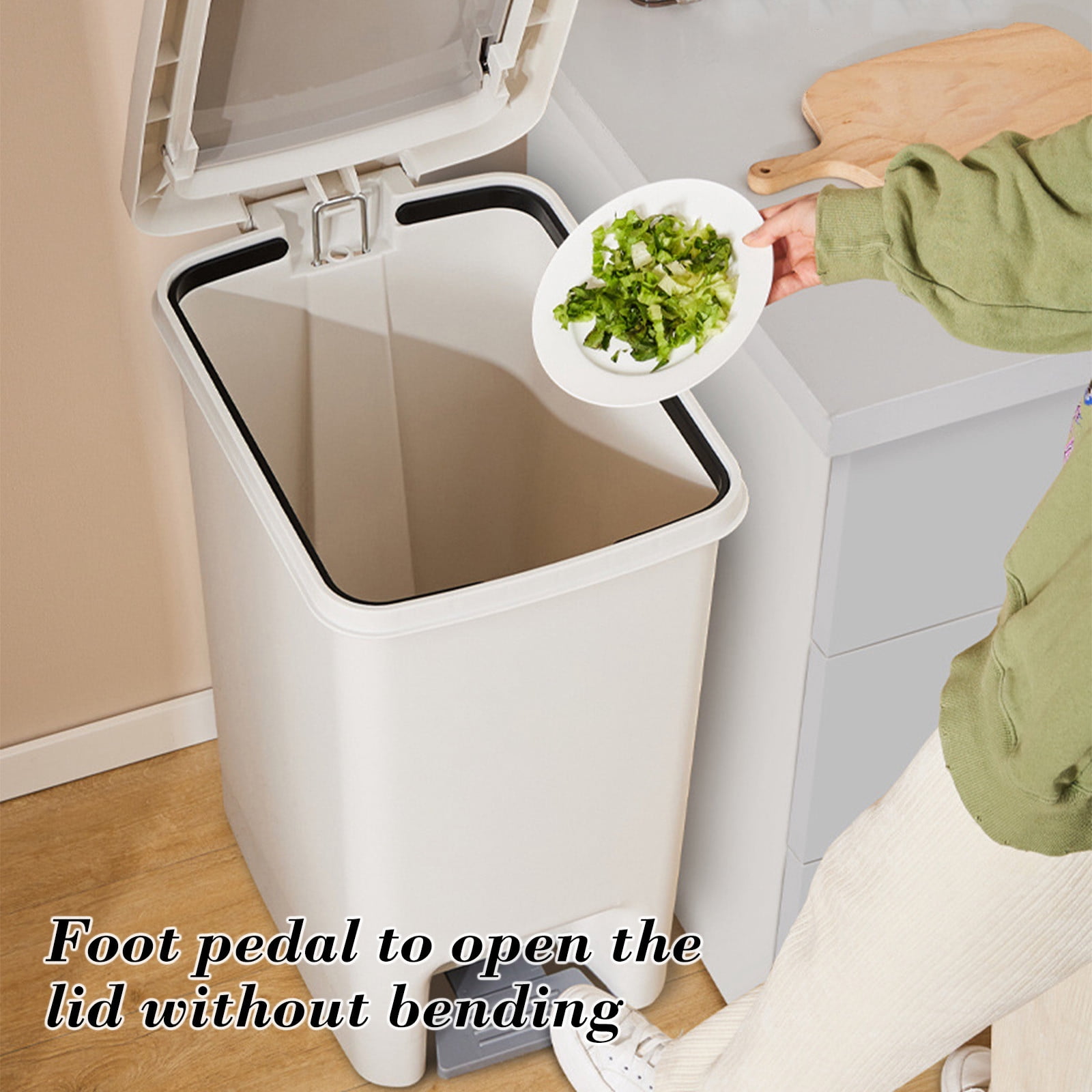 hzomhy Foot Pedal Trash Can With Lid 30X24X18Cm 11.8X9.4X7In Thickened Plastic Kitchen Bathroom Waste Bin Odor Proof Step On Garbage Container Multicolor Multicolor