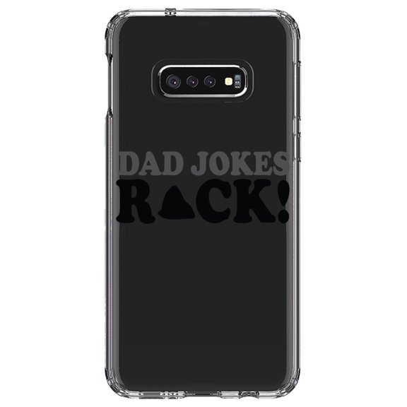 DistinctInk Clear Shockproof Hybrid Case for Samsung Galaxy S10e (5.8" Screen) - TPU Bumper Acrylic Back Tempered Glass Screen Protector - Dad Jokes Rock
