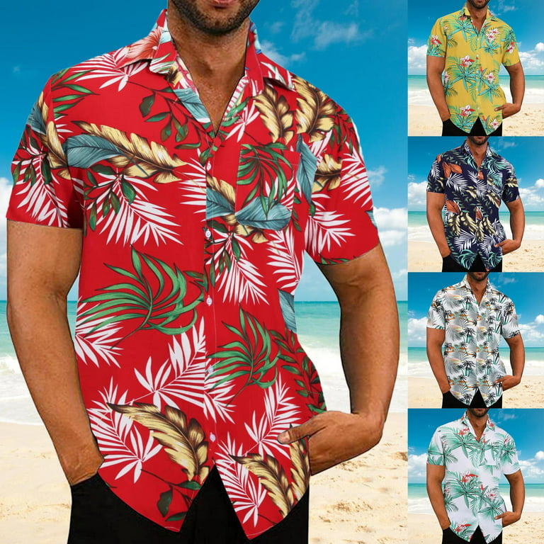 Mens Spring Summer Shirts Casual Hawaiian Beach Tropical ButtonUp