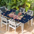 thumbnail image 2 of Navy Blue Gingerbread Christmas Table Cloths for 4 Foot Rectangle Tables, Xmas Tree Gift House Star Patio Waterproof Elastic Fitted Tablecloths, Washable Rectangular Table Cover for Camping, 2 of 8