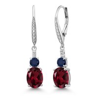 Gem Stone King 925 Sterling Silver Red Rhodolite Garnet and Blue Sapphire Dangle Earrings for Women with Lab Grown Diamond (4.73 Cttw, Oval 9X7MM)