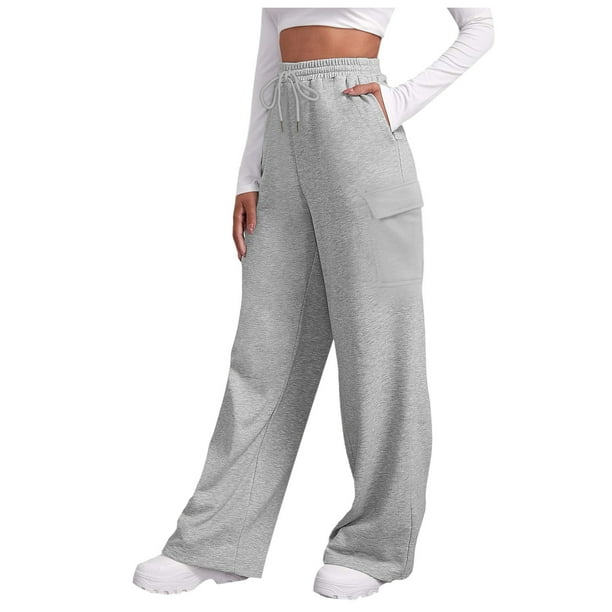 Pantalones de chándal anchos con forro polar para mujer - Pantalones de yoga de cintura alta con bolsillos - Poliéster - Tallas S-XXXL