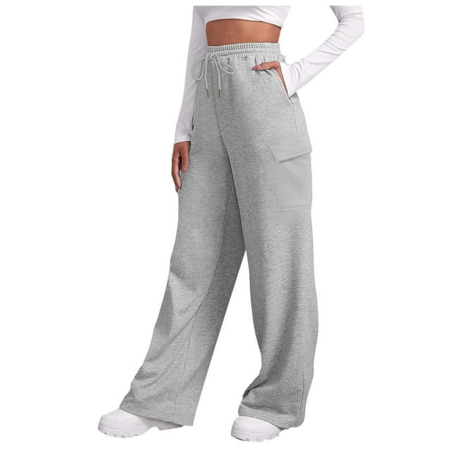 Pantalones de chándal anchos con forro polar para mujer - Pantalones de yoga de cintura alta con bolsillos - Poliéster - Tallas S-XXXL