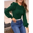 thumbnail image 6 of PRETTYGARDEN Women's Ruffle Long Sleeve Sweaters Crew Neck Lightweight Sweater Fall Trendy Ribbed Knit Pullover Tops, 6 of 9