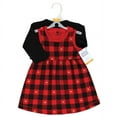 thumbnail image 2 of Hudson Baby Baby Girls Cotton Dress and Cardigan Set, Gold Heart Buffalo Plaid, 5 Toddler, 2 of 5
