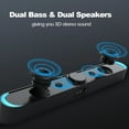 thumbnail image 2 of SADA V-198 USB Powered Sound Bar Computer Speakers with LED Lights 3.5mm Audio Mic Plug Wired Soundbar Speaker for PC Cellphone Tablets Desktop Laptop, 2 of 9