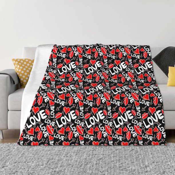Fotbe Graffiti Valentine Day Manta de Franela con Estampado, Manta Ultrasuave para Cama, Sofá, Auto, Hipoalergénica y Antibolitas-80"x60"