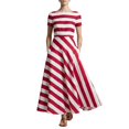 thumbnail image 2 of Karymi Stripe Boat Neck Short Sleeve Midi Dress, Vertical & Diagonal Stripe Patchwork Side Pockets Flowy A-Line Casual Sundress Easter Dresses for Women 2026, 2 of 5