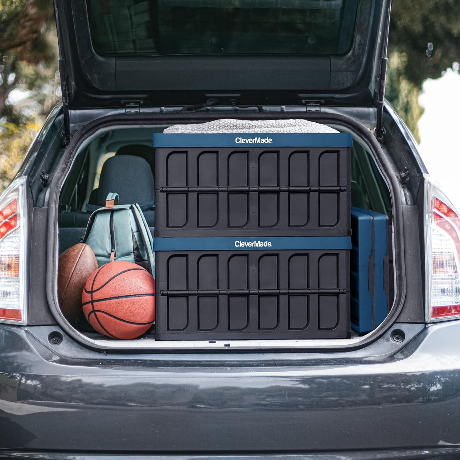 CleverMade 3 Pack Stackable Collapsible Storage Bin, No Lid - 12 Gal Stone