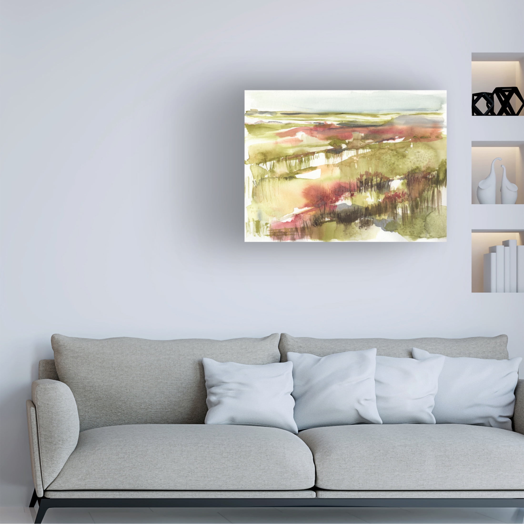 Canvas Wall Art - Jennifer Goldberger 'Burgundy Flower Horizon I' Wall Art for Living Room, Bedroom, or Office Décor by Trademark Fine Art - 19 x 14 Inches
