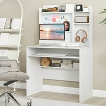 Auranook Computer Desk with Hutch, Space Saving Laptop Desk with Whiteboard, Storage Shelves, Home Office Desk with Bookshelf