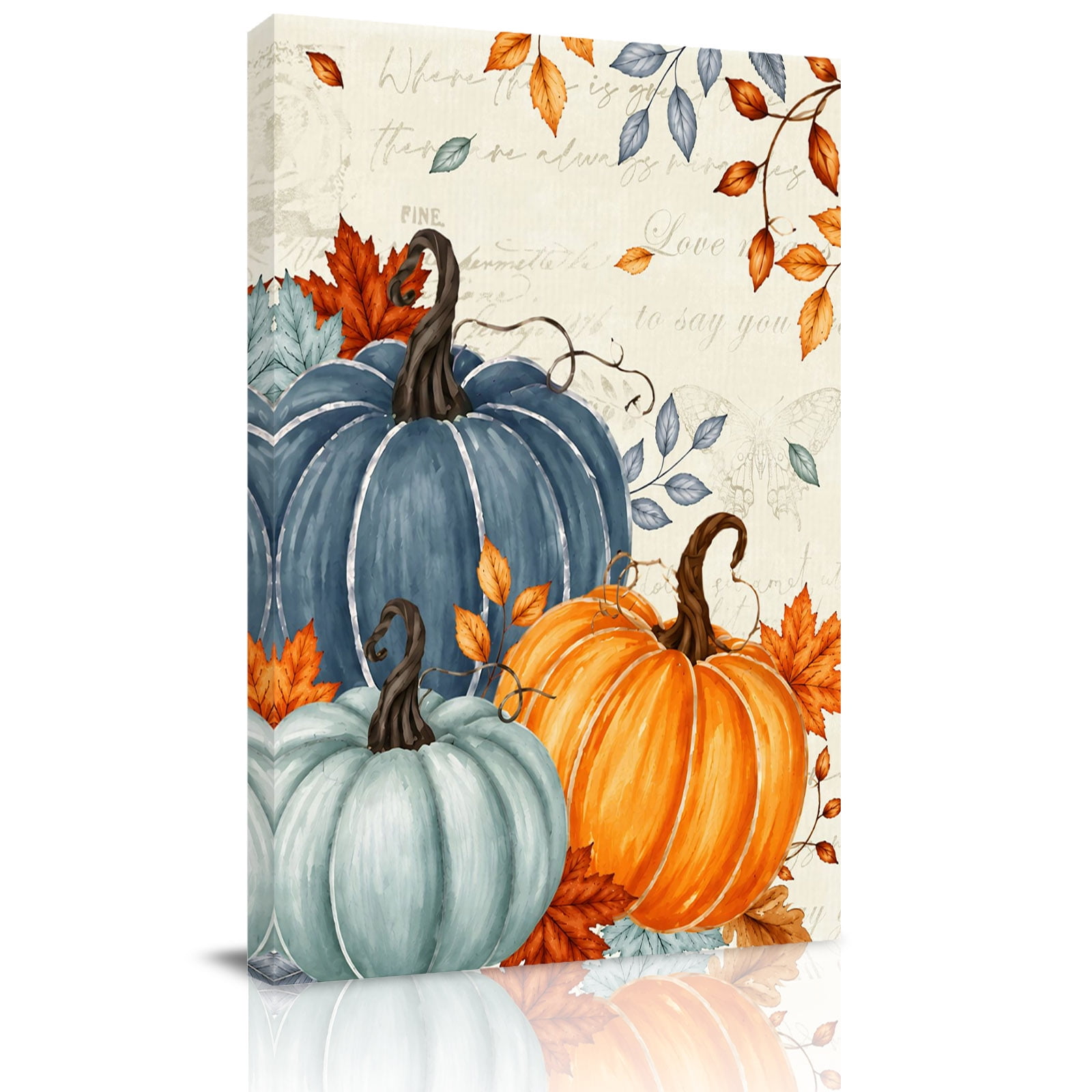 Canvas Wall Art Fall Pumpkin Framed Canvas Prints for Living Room Bedroom Orange Blue Teal Thanksgiving Botanical Extra Large Gallery Wrapped Wall Decor for Home Office Gifts 24 x36