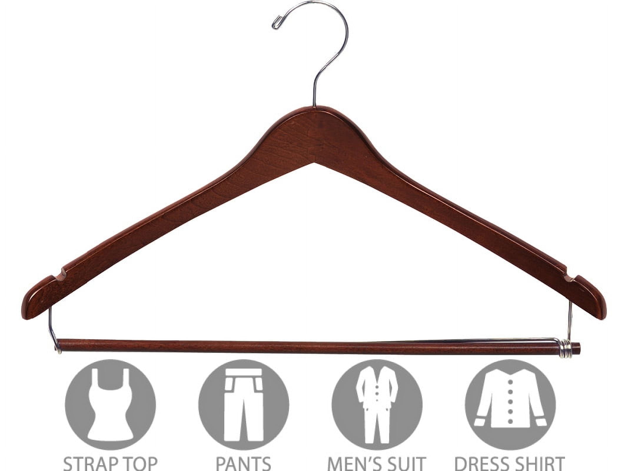 International Hanger Plastic Curved Suit Hanger w/Locking Bar Black Finish with Chrome Hardware Box of 100