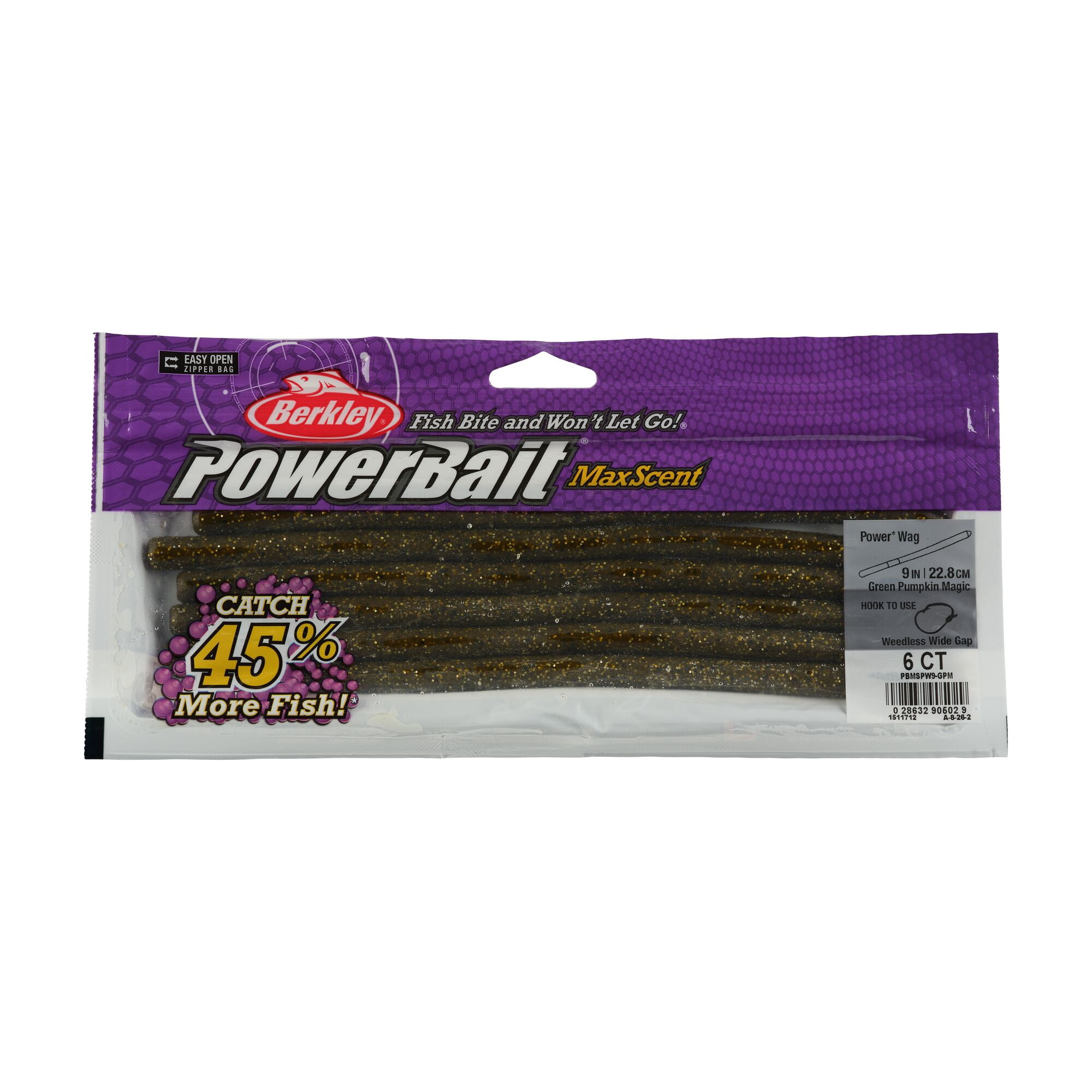 Berkley PowerBait MaxScent Fishing Lure, 9 in, Green Pumpkin Magic (6-count)