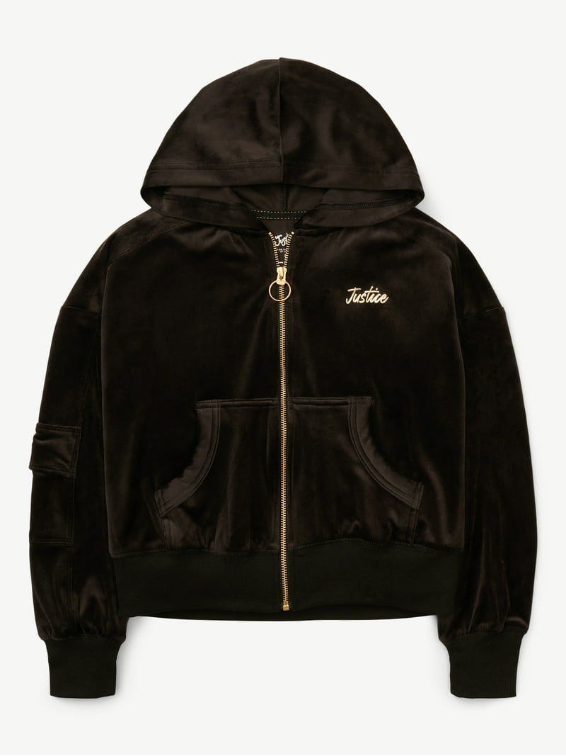Justice Girls Velour Cargo Pocket Full Zip Hoodie, Sizes XS-XLP