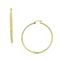 thumbnail image 2 of 925 Sterling Silver Two-Tone Floral Design Round Hoop Earrings, 1.40", 2 of 3