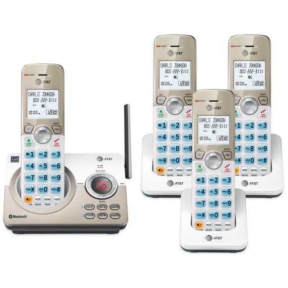 AT&T 4-Handset DECT 6.0 Expandable Cordless Home Phone with Large Display, Big Buttons, Answering Machine, Smart Call Blocker, Bluetooth Connect to C