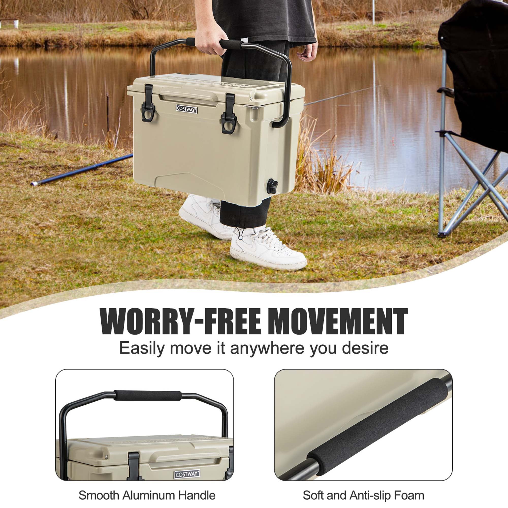 Costway 25 QT Portable Cooler, Tan