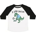 thumbnail image 3 of Inktastic I Love Soccer-dinosaur in Blue Boys or Girls Toddler T-Shirt, 3 of 5