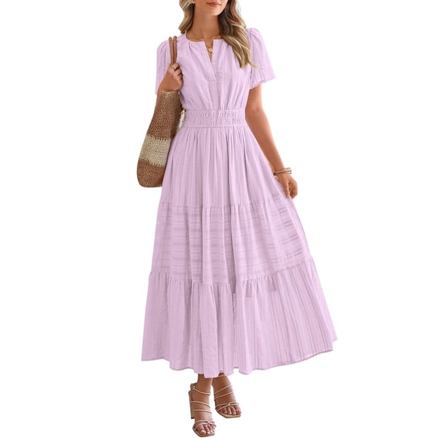 Vestido casual BTFBM de verano 2025 con cuello en V y manga corta para mujer