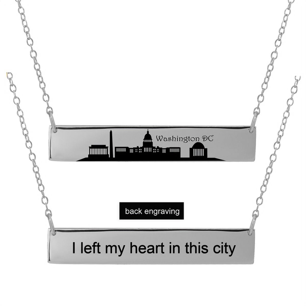Personalized Sterling Silver, Gold Plated, 10k or 14k City Skyline Bar Necklace With 18 inch Link Chain