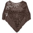thumbnail image 5 of UTSJKR Women’s Crochet Knit Poncho Shawl, Sequin Decor Triangle Fringe Hem Cape, Lightweight Pullover Wrap for Beach Party and Daily Vacation Wear Brown M, 5 of 5