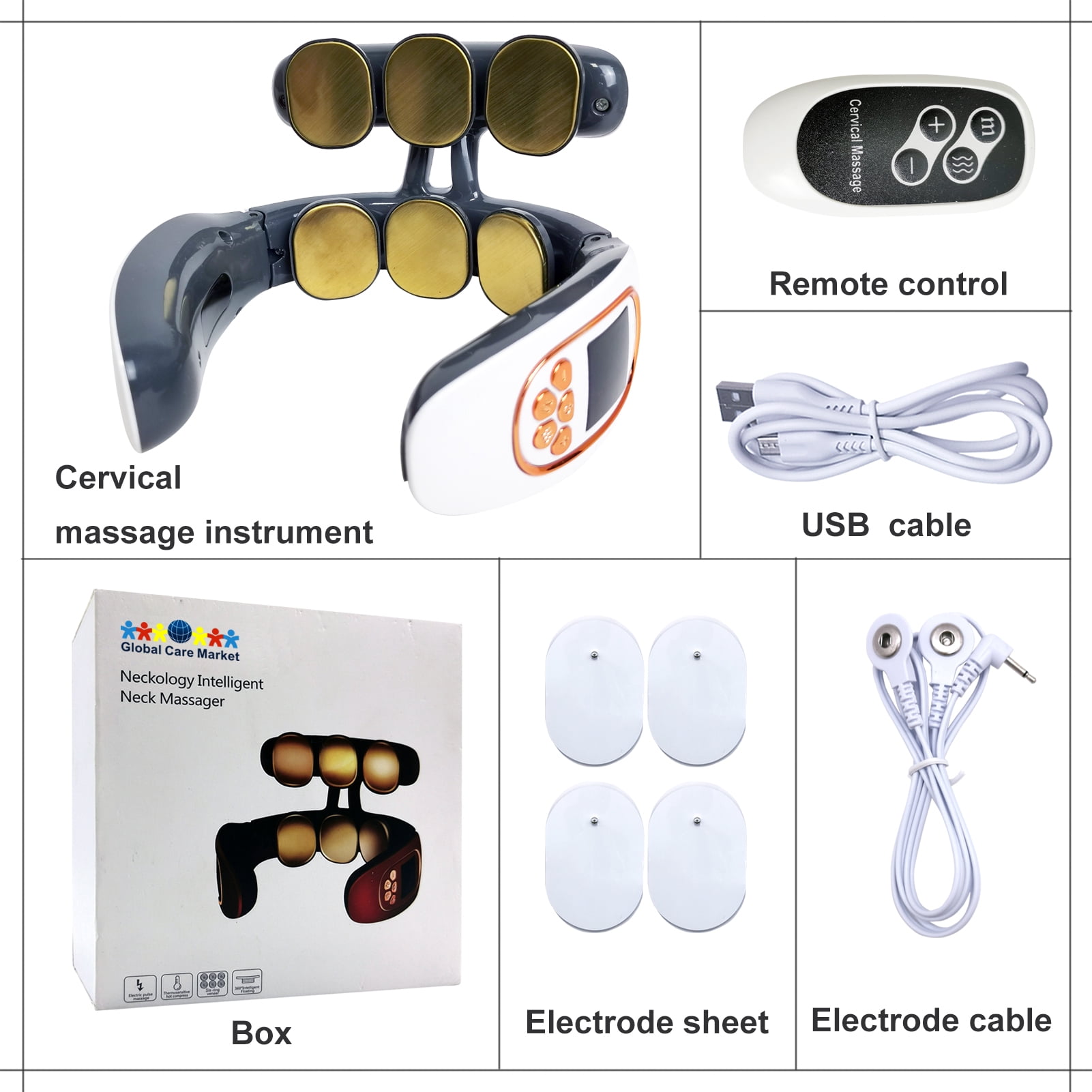 Electric Neck Massager with Heat - Intelligent Pulse Neck and Shoulder Pain Relief Massager Cordless Deep Tissue Trigger Point Massager for Women and Men (6 Pads)