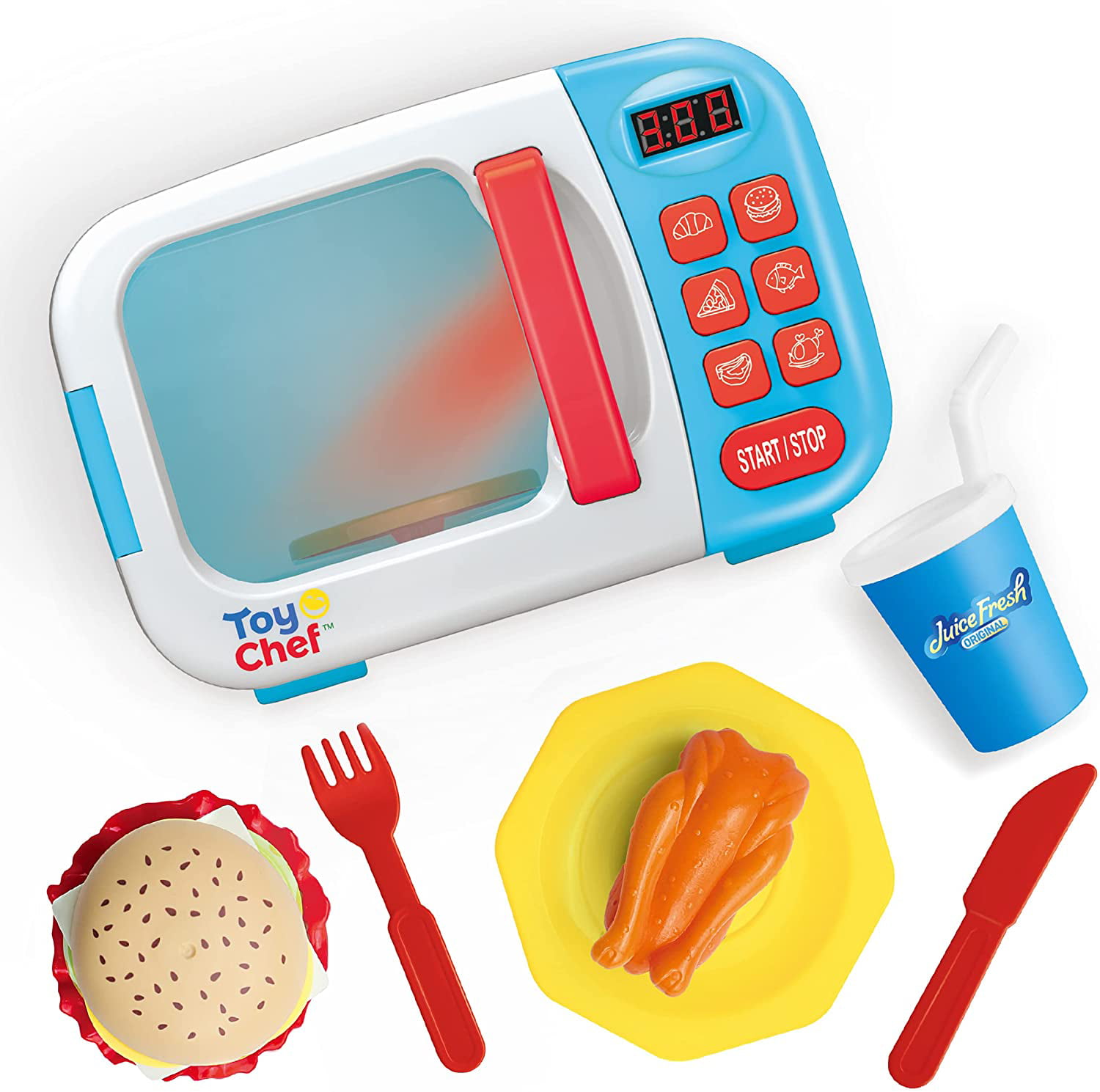 Toy Chef Kids Microwave Oven Toy, Pretend Play Kitchen, Electronic Bright  Colored Microwave with Lights and Toy Food - Multicolor 