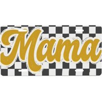 Universal Design Setting Decorative License Plate with Checkered Mama Yellow Design, Auto Plate ...
