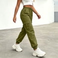 thumbnail image 4 of ZHYou No Boundarie Women's Cargo Pants with Flat Pockets Casual Cuffed Leg Drawstring Elastic Waist Jogger Pants with Pockets,Army Green,Size M, 4 of 6