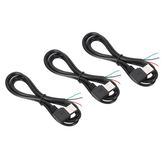 Uxcell 3.28Ft USB 2.0 Male to 4 Pin Bare Wire Pigtail Cable, 3pcs 28AWG Data Power Cords Extension Right Angle